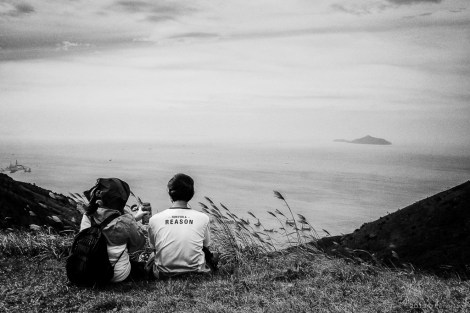 Hikers enjoying the view (and wind).