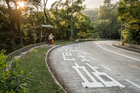 At the end of the hike. I never thought I'd be so happy to see a bus stop!