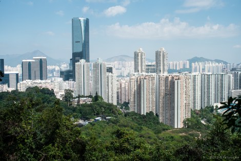 Tai Koo city. The blue obelisk is One Island East.