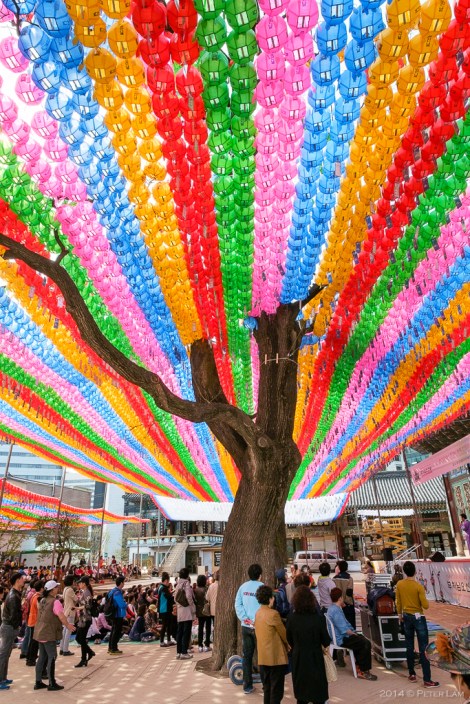 Colourful celebrations at Jogyesa Temple representing Korean Buddhism.